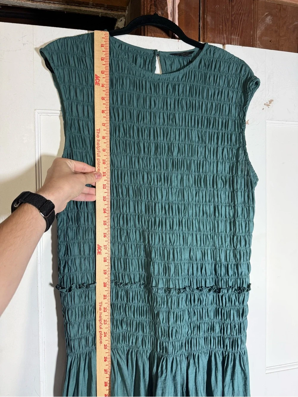 Banana Republic Smocked Bodice Maxi Dress Linen Thermal Spring Blue Size XL TALL - Picture 4 of 10